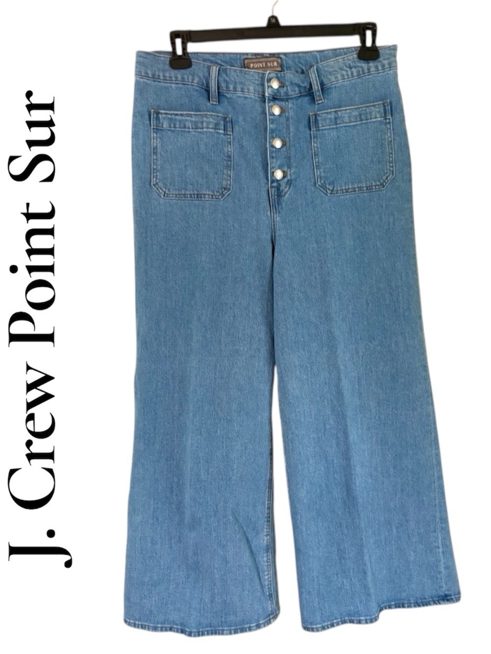 J. Crew Point Sur 32T Wide Leg Button Fly Patch Pocket Crop Jeans Tall EUC!